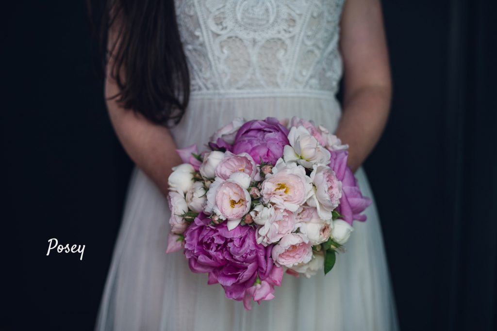 3. posey round copy round posey bouquet of magenta peonies and pink