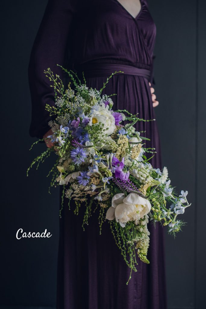 5. cascade copy large cascade waterfall bouquet with white blue and purple flower