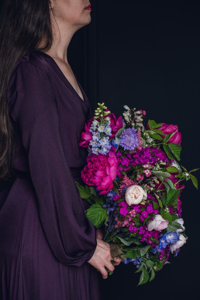 wild-blossoms-bouquet-styles-dresses-web-11 large vibrant magenta and purple wedding bouquet