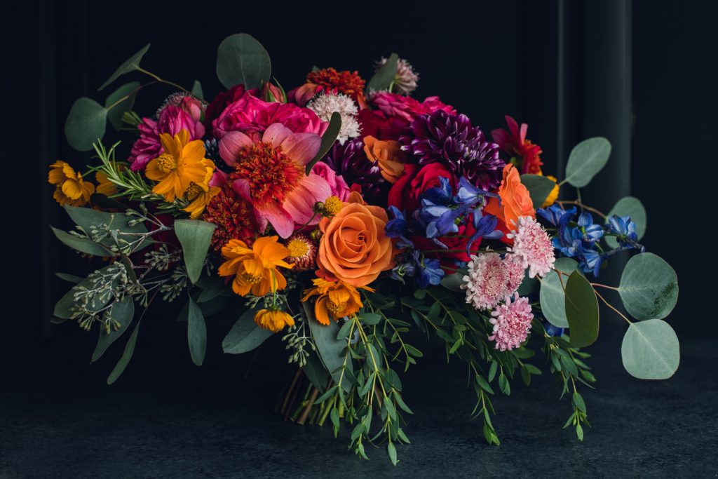 vibrant rainbow bridal bouquet