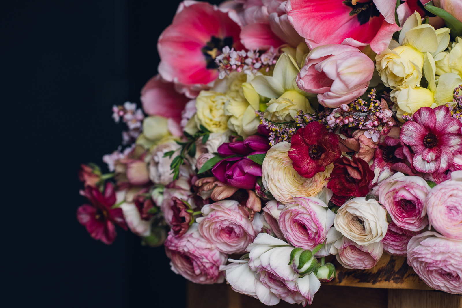 pink-spring-bouquet-and-centerpiece-web-5 bunch of pink and yellow spring flowers