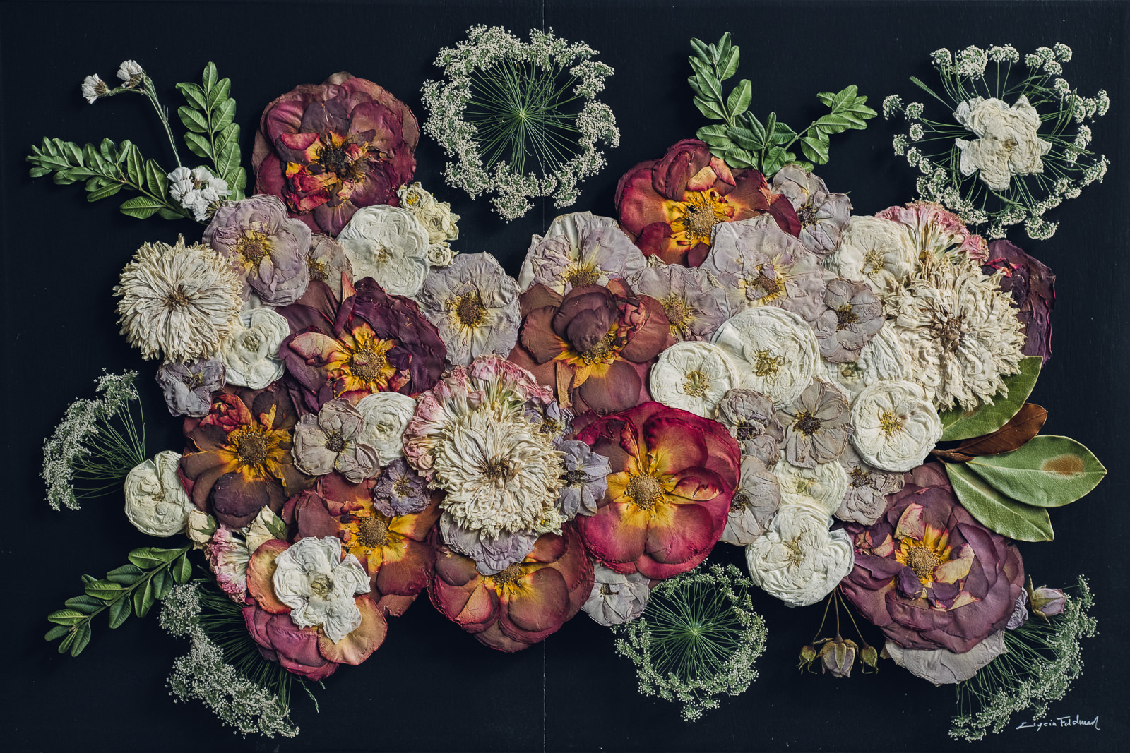 pressed bouquet preservation art with coffee break roses