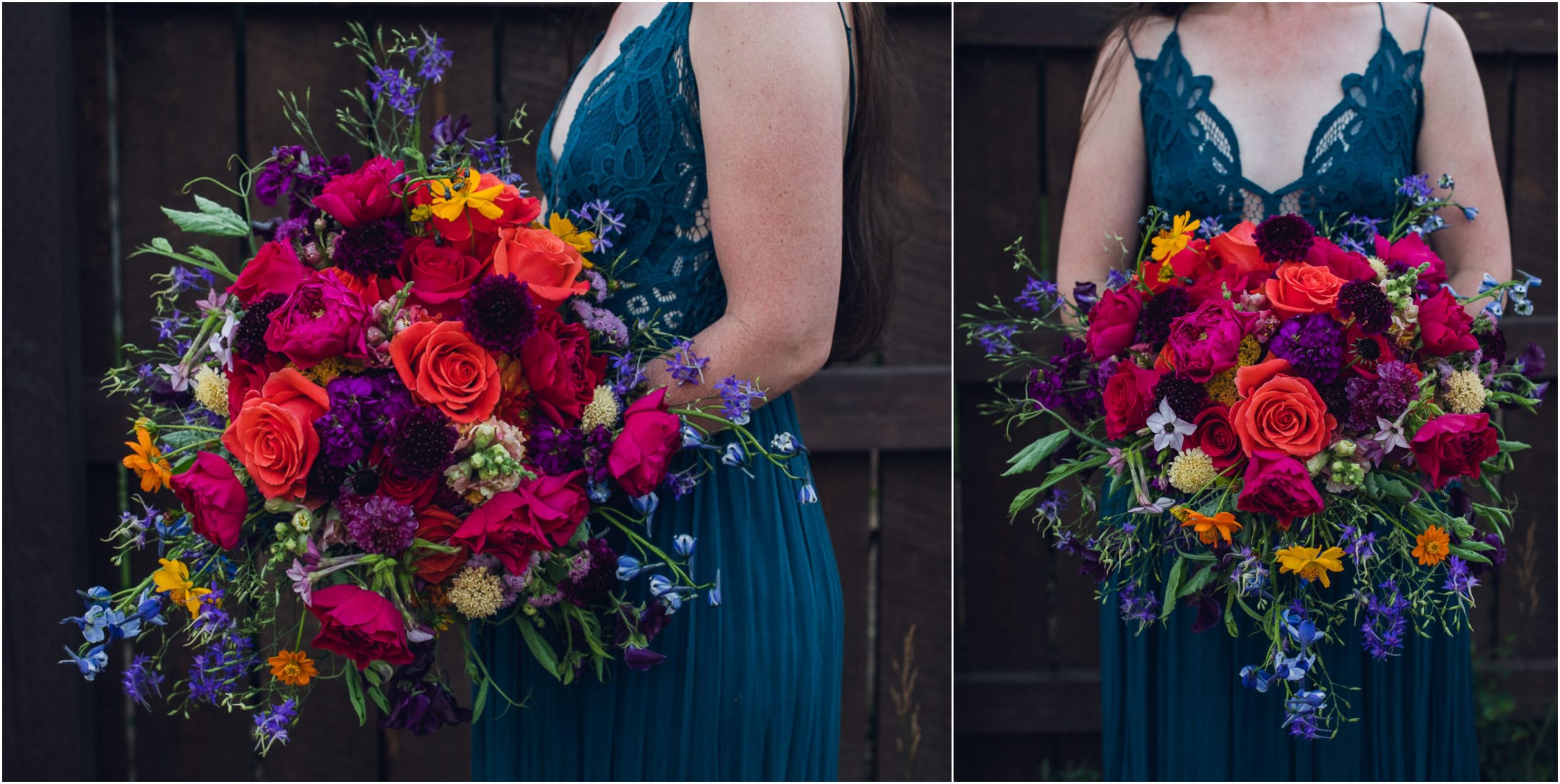 vibrant jewel tone rainbow bridal bouquet