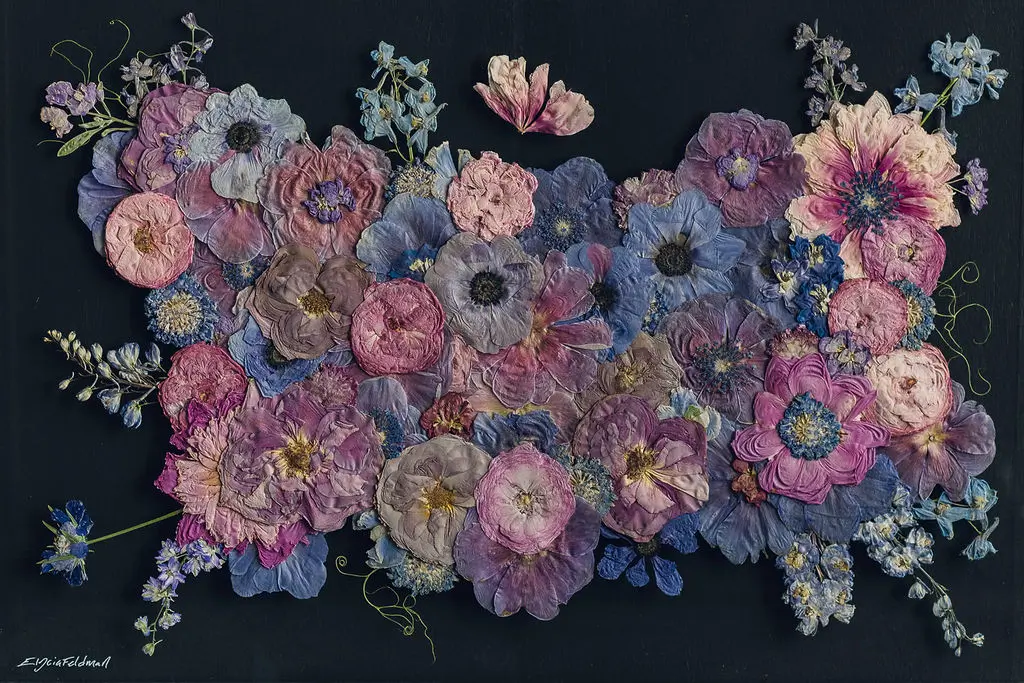 Modern bouquet preservation. Bouquet style pressed flower art.