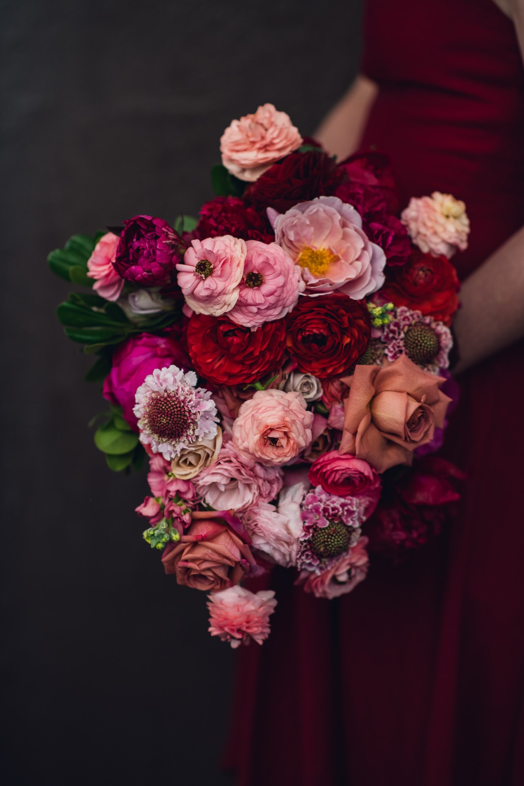 cherry color palette wedding bouquet